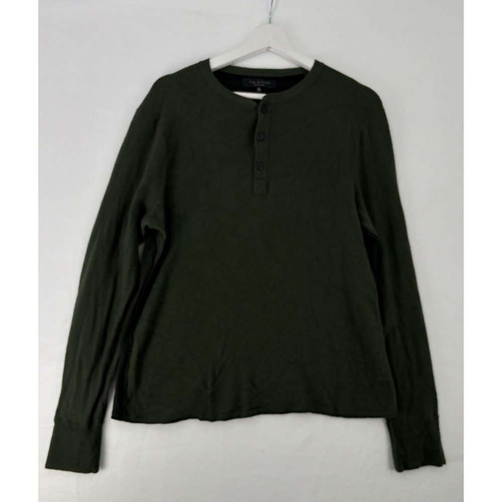 Rag & Bone Merino Wool Sweater Mens Large Olive Green Paneled Textured Knit